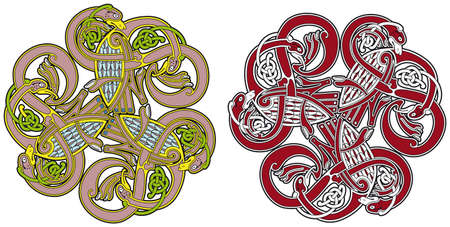 Detailed celtic design element with birds and animalsのイラスト素材