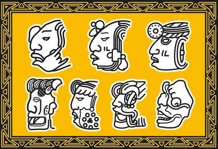 Set of ancient american indian patterns. Facesのイラスト素材