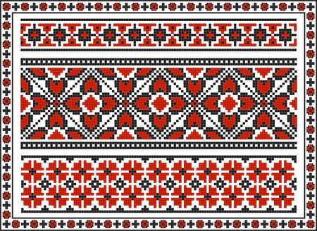Set of seamless Ukrainian traditional patterns. Black and redのイラスト素材