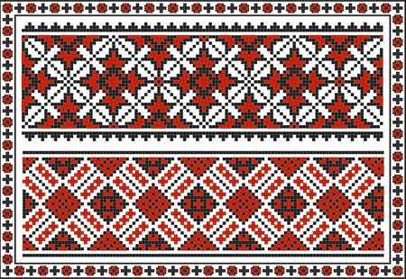 Set of seamless Ukrainian traditional patterns. Black and redのイラスト素材