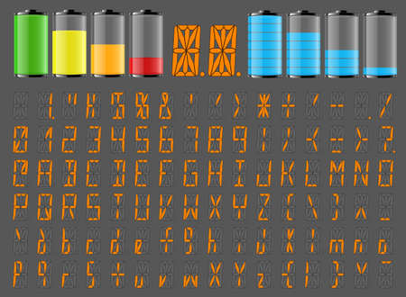 Vector transparent battery indicator and 16 segment indicator with set of all symbolsのイラスト素材