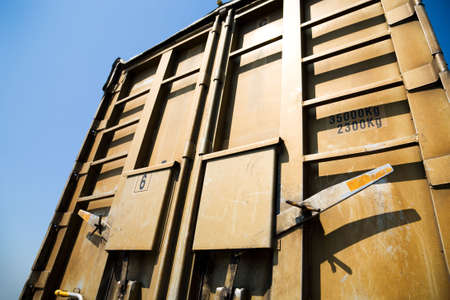 Metallic doors of transport container. Wide angle view.の写真素材
