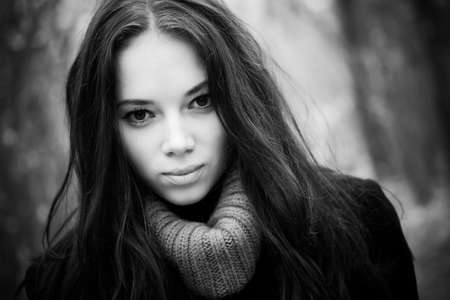 Young woman concept black and white portrait.の写真素材