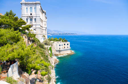 Monaco coast. Ancient buildings and blue sea.の写真素材