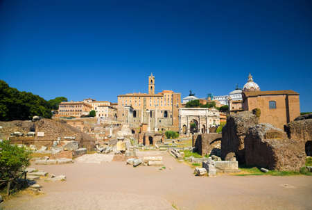 Ancient Forum in Rome Italy. Wide angle view.