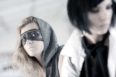 Fashion models portrait. Bright white colors.の写真素材