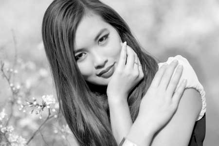 Young woman portrait. Black and white.の写真素材