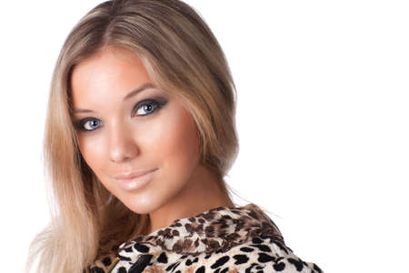 Young woman portrait. Isolated on white.の写真素材