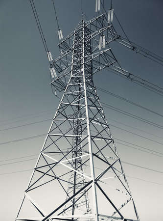 Electric power line. Blue and yellow tint.の写真素材