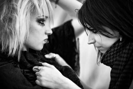 Goth women portrait. Black and white.の写真素材