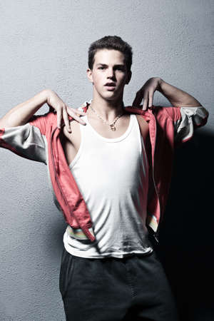 Young man fashion. Contrast colors.