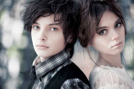 Young couple portrait. Focus on male face.の写真素材