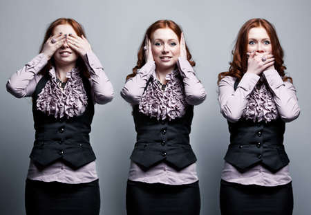 See, hear, speak no evil businesswoman concept.の写真素材