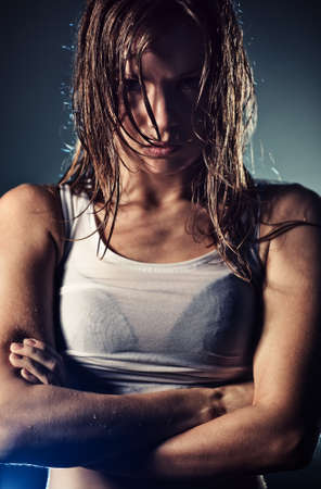 Young cool strong woman portrait.の写真素材