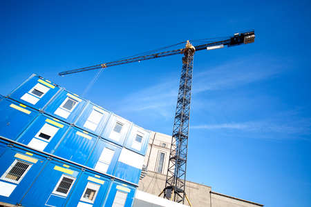 Lifting crane on building. Wide angle view.の写真素材