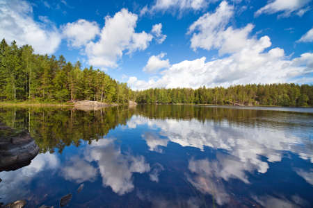Finland lake. Wide angle view.の写真素材