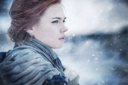 Young woman calm winter portrait.の写真素材