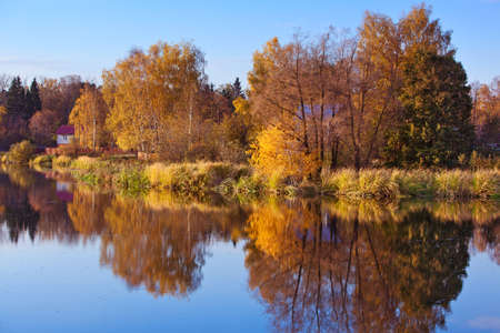 Autumn landscape with river in Russia.の写真素材