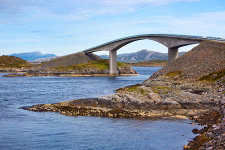 Modern bridge over islands in Norway の写真素材