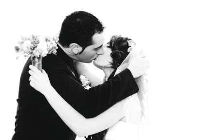 Young wedding couple portrait. Black and white.の写真素材