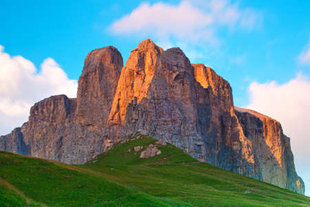 Mountains in Dolomites Italy at sunset.の写真素材