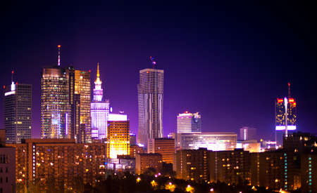 Warsaw Poland city at night の写真素材