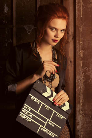 Young woman film director portrait の写真素材