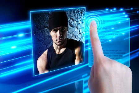 Young woman selecting friend in virtual space 