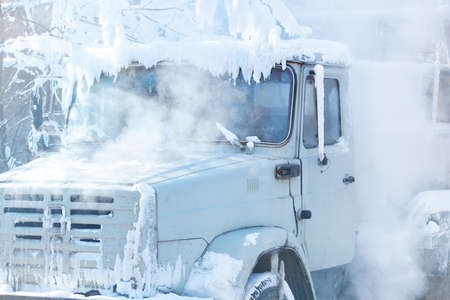 Frozen truck in very cold weather の写真素材