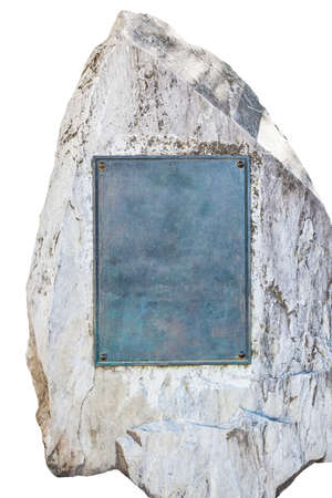 Stone with empty plate on white background の写真素材