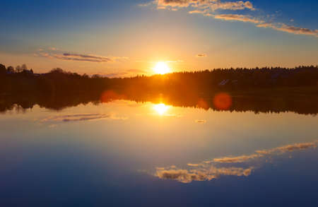 Sunset over river in Russia の写真素材