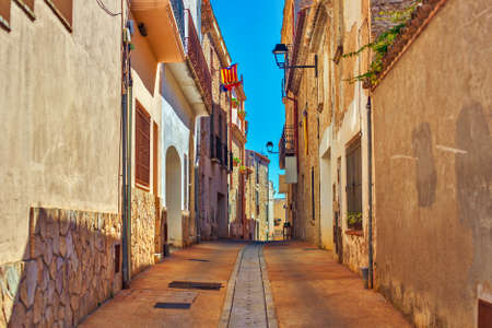 Traditional street in old town in Spain.の写真素材