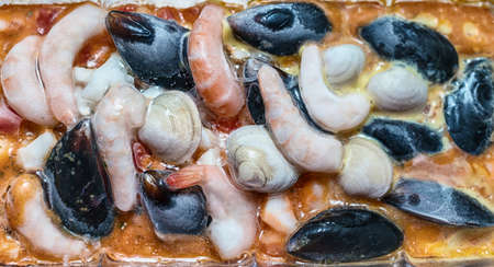 Frozen and packed seafood closeup viewの写真素材