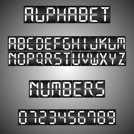 Digital font, alarm clock letters and numbers alphabet. Vector illustrationのイラスト素材