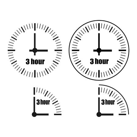 Three Hours Clock on white background. Three o'clock. Four options.のイラスト素材