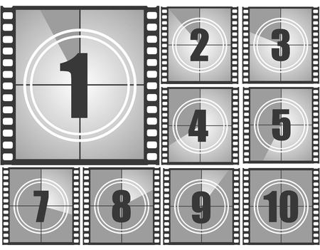 Set of numbers from old movie count down from ten to one . Film countdown numbers. Vector illustrationのイラスト素材