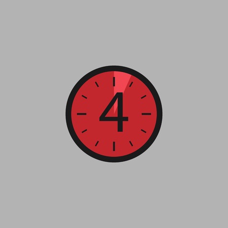 Four Seconds Clock on gray background. Stopwatch icon in flat style, red timer. Sport clock. Vector...