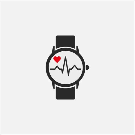 A smart clock with a picture of the heart rate on the screen isolated on a gray background. Watch icon. Heartbeat cardiogram.のイラスト素材