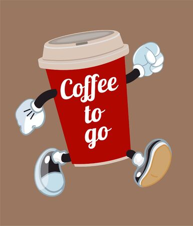 Coffee to go cup hand drawn vector illustration and lettering in cartoon styleのイラスト素材
