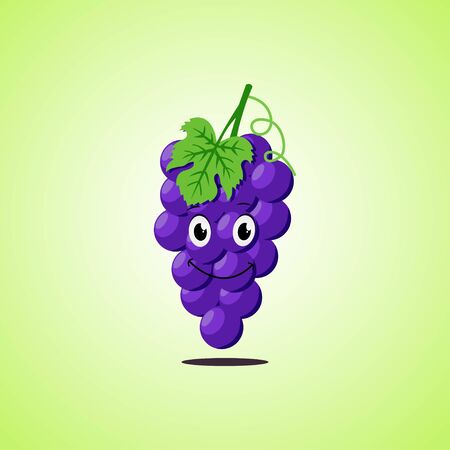 Simple Smiling purple grapes Cartoon Character. Cute smiling purple grapes icon Isolated On Green Background. Vector illustration EPS 10.のイラスト素材