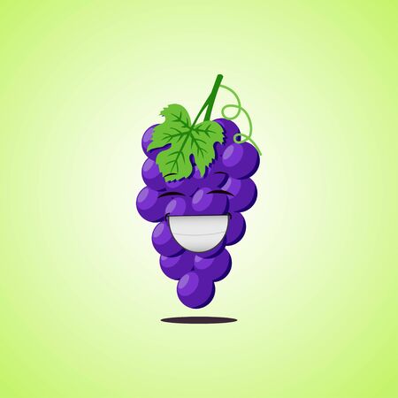 Laughing cartoon purple grapes symbol. Cute smiling purple grapes icon isolated on green background. Vector illustration EPS 10のイラスト素材