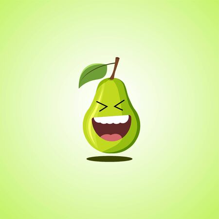 Roar with laughter symbol of the pear. Cute icon of the pear isolated on green background. LOL symbol. Vector illustration EPS 10.のイラスト素材