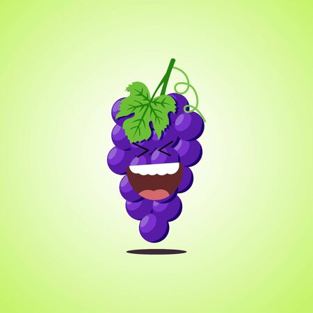 Roar with laughter symbol of the purple grapes. Cute icon of the purple grapes isolated on green background. LOL symbol. Vector illustration EPS 10.のイラスト素材