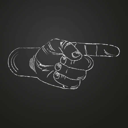 The sign is a pointer in the form of a hand with the index finger pointing to the right. Pointer on the chalk board.のイラスト素材