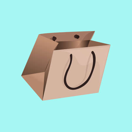 Paper bag for shopping isolated on light blue background. Stop using the plastic campaign. Vector illustration eps 10.のイラスト素材