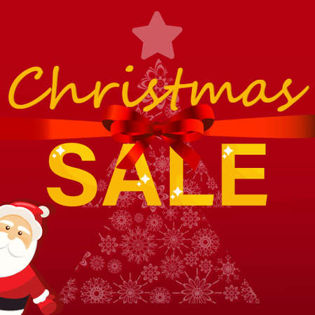 Christmas sale advertisement with Santa Claus peeping against the background of the Christmas treeのイラスト素材