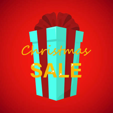 Gift cartoon image with inscription Christmas sale isolated on red background.のイラスト素材