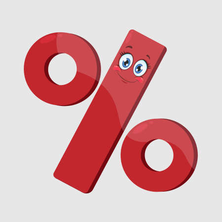 Smiling cartoon percent icon isolated on gray background. Sale banner for promotion and advertising to attract customers.のイラスト素材