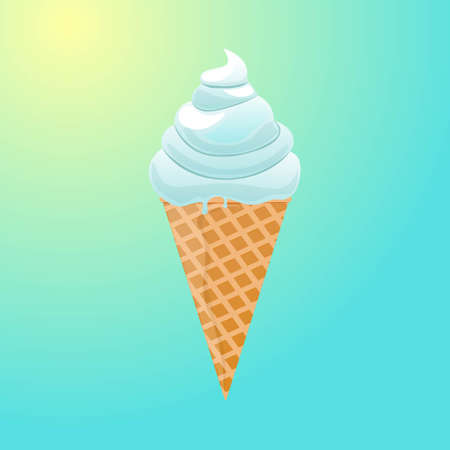 Cartoon ice cream with ice cream scoop and waffle cone. Cute and simple vector clip art illustration.のイラスト素材