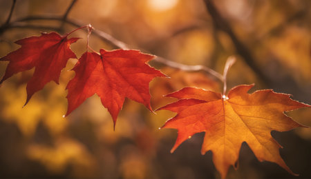 Autumn leaves on a tree in the forest. Shallow depth of fieldの素材